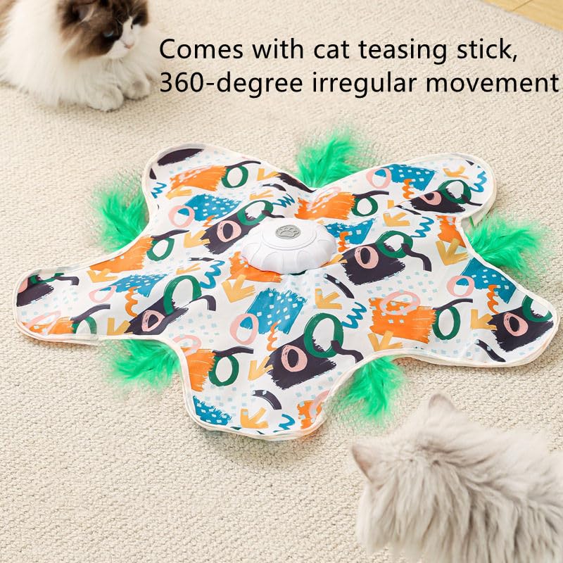 Cat Toy Hide and Seek Interactive Cat Toy - Rechargeable Automatic Feather Wand with Bird Squeaky for Indoor Cats Increase Battery Capacity, cat
