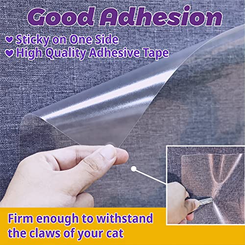 Anti-Cat Scratch Furniture Protector-12-Pack –Single-Sided, Heavy-Duty Self-Adhesive Tape, No-Residue for Couch, Doors & Walls - with 52 Twist Pins