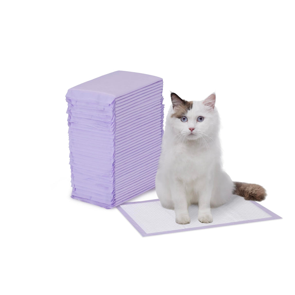 Basics Cat Litter Pee Pads, Odor Control with Fresh Scent, Super Absorbent, Disposable, Universal Fit Litter Box, Purple and White, 40 Count
