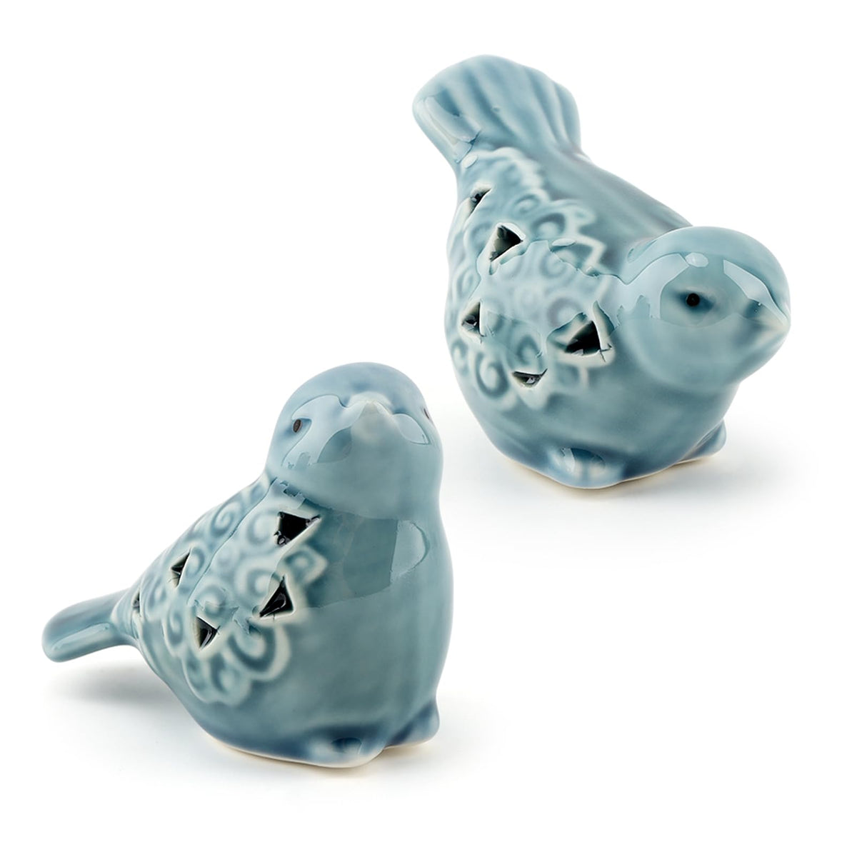 Pair of Blue Bird for Home Decor, Farmhouse Ceramic Bird Statue Sculpture Birds Ornaments, Small Decor for Shelves Entryway TV Stand Bookcase, Garden