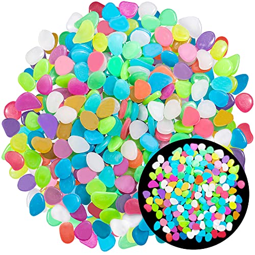 350 PCS Luminous Stones – Mixed Color Glow Rocks Decorations DIY Decorative Pebbles for Aquarium Fish Tank Sidewalk Garden Path Patio Terrace Lawn