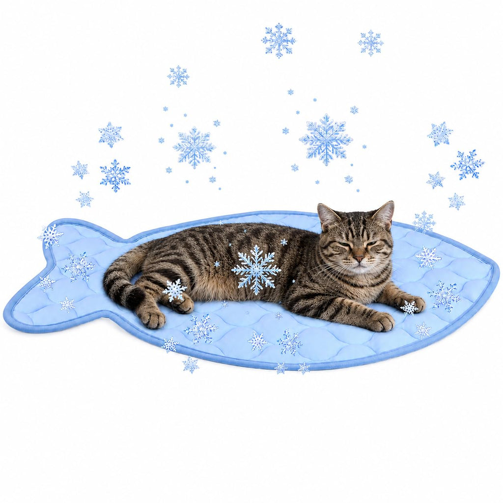 SZEE Cat Cooling Mat, Cooling Mat for Cats, with Ice Silk Fabric, Machine Washable, Fish-Shaped, for Bed, Sofa, Floor, Car Seat & Crate, with