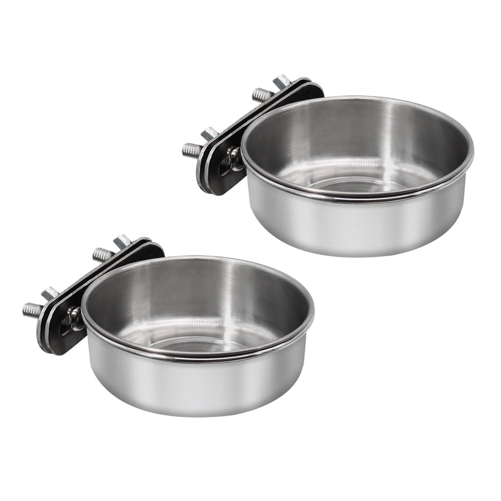 2 Pcs Small Bird Feeding Dish Cups,Parrot Food Bowl Cage with Clamp Holder Stainless Steel,Birdcage Coop Water Feeder for Cockatiel Parakeet Macaw