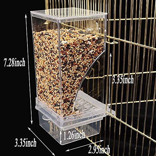 Hamiledyi No Mess Bird Cage Feeder Automatic Parrot Seed Feeders with Perch Acrylic Transparent Seed Food Container Cage Accessories for Small and
