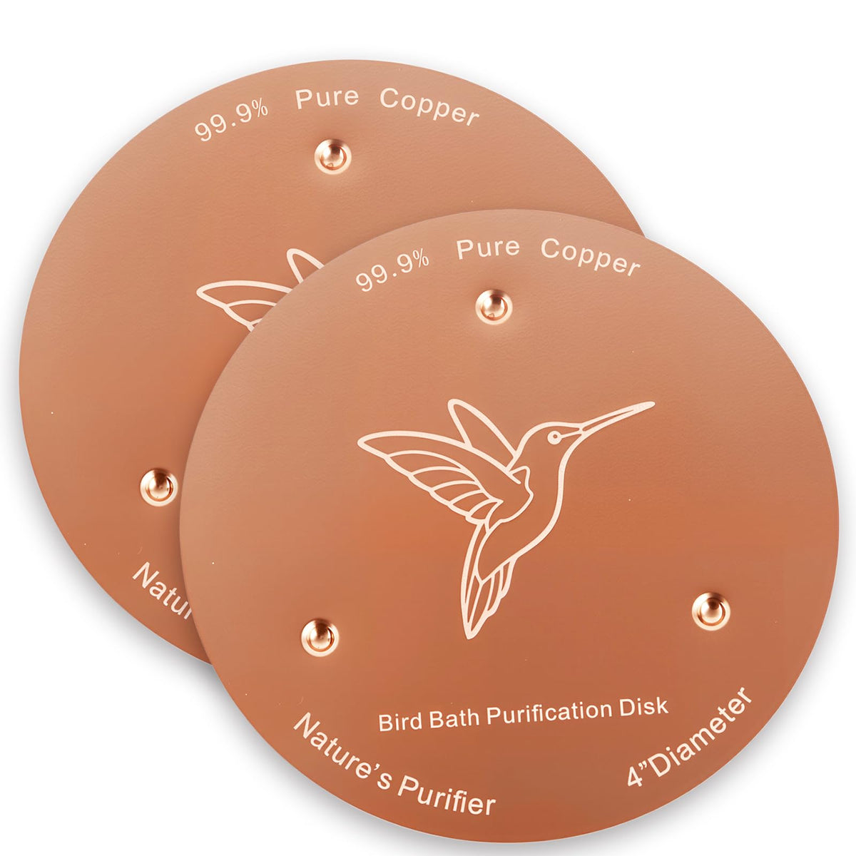 2 Pack Bird Bath Copper Discs, 99.9% Pure Copper Cleaner with Triple-Point Support, Reinforced Design for Safe Clean Water, Universal Fit for Outdoor