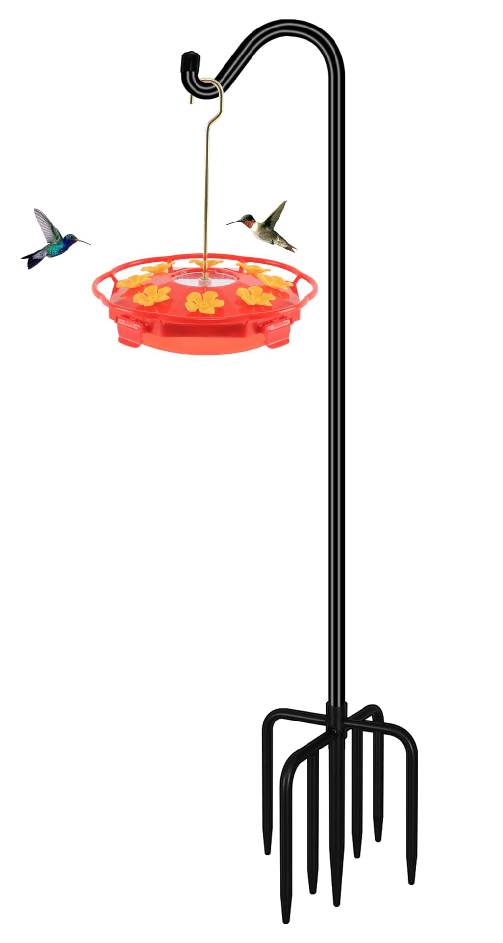 FEED GARDEN 76'' Bird Feeder Pole, Heavy Duty Shepherds Hooks for Outdoor with 7-Prong Base, Adjustable Shepherds Hook for Hummingbird Feeder