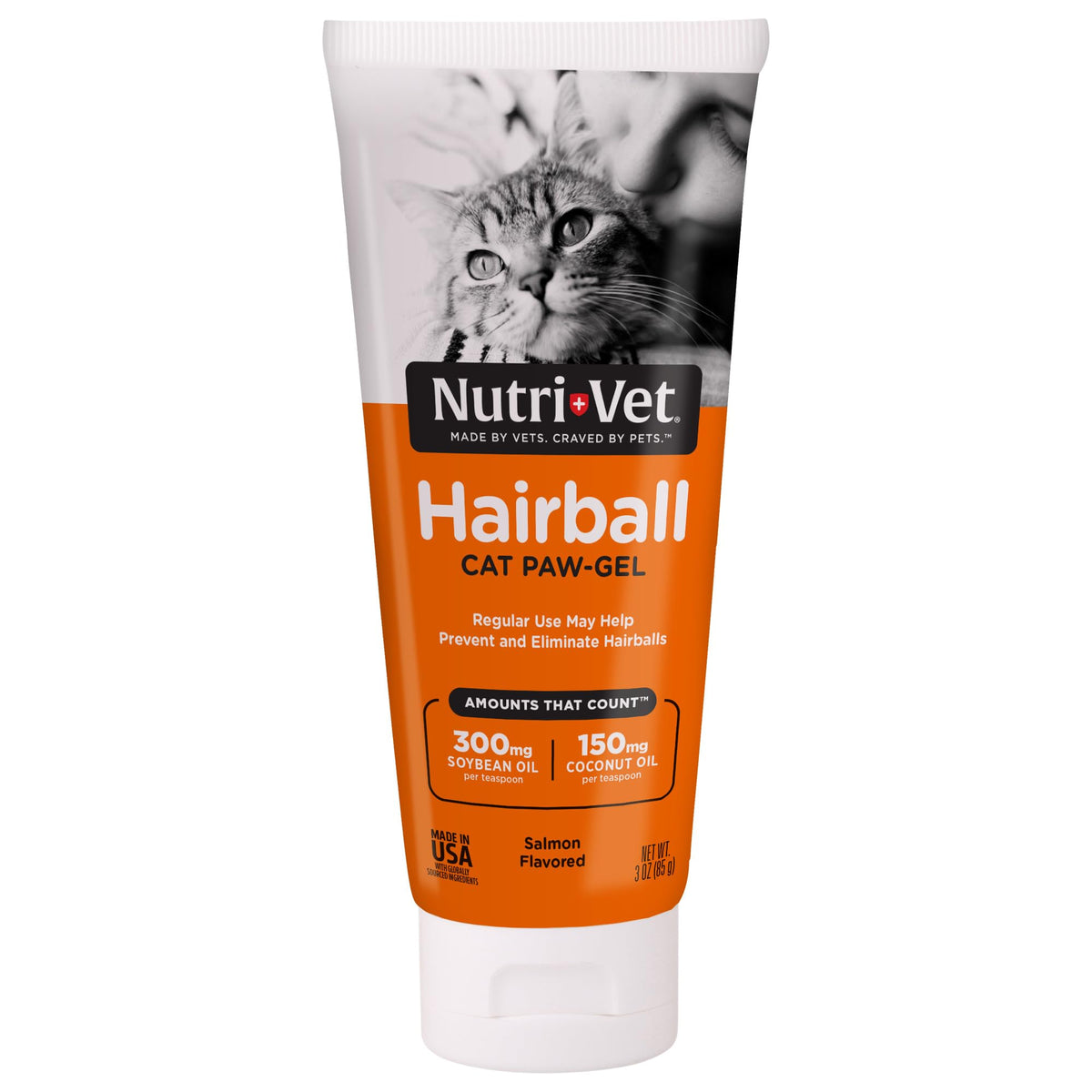 Nutri-Vet Hairball Paw Gel, Cat Hairball Remedy, Kitten Supplies, Hair Ball Relief for Cats, Fur Ball Remedy, Soybean & Coconut Oil, Salmon Flavor, 3