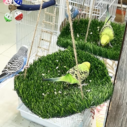 FlidRunest Large Bird Foraging Mat Toys, Natural Bird Grass Hammock Swing Toy with Hooks, Climbing Perch Hanging Toy for Parakeets, Parrot
