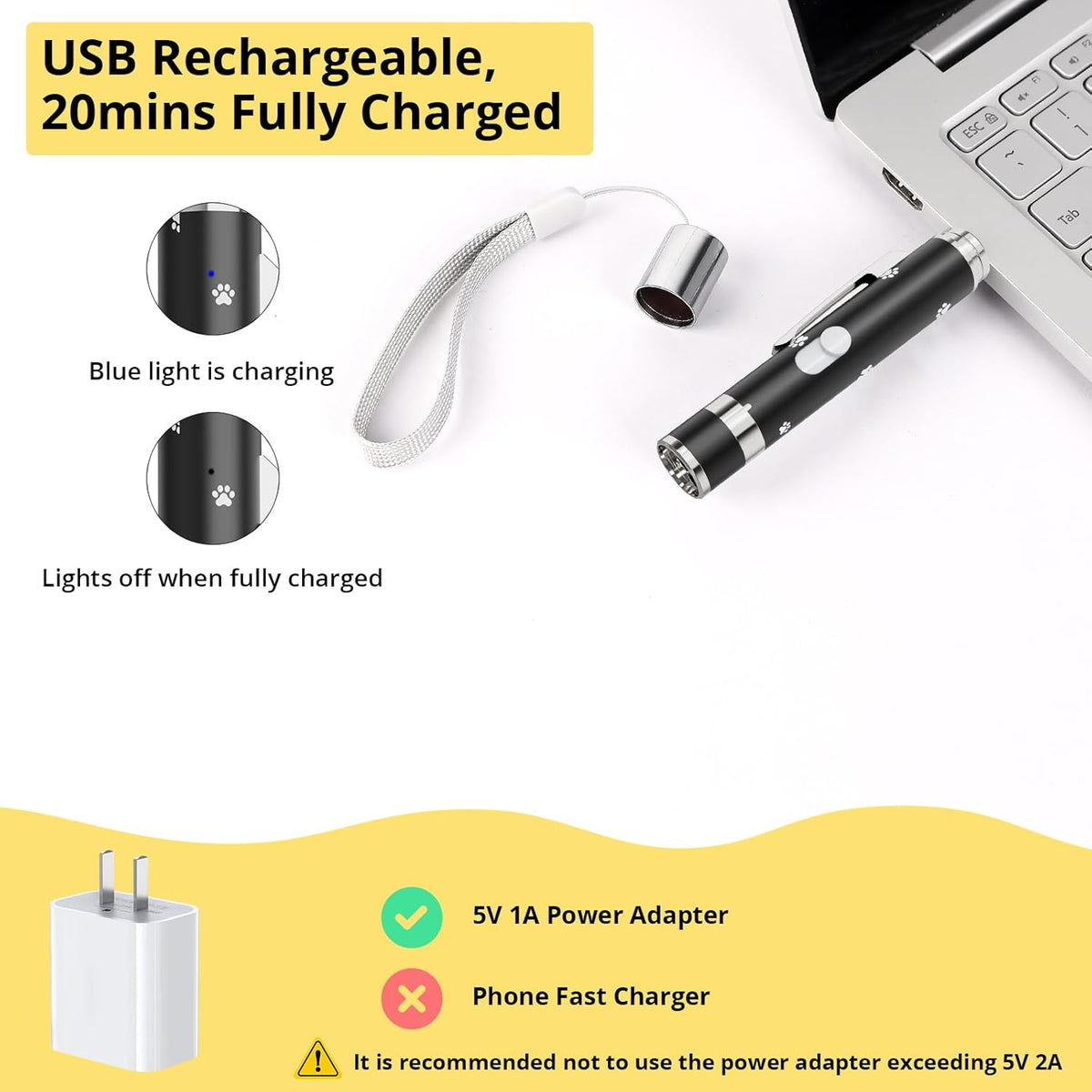 UMSIS Bird Toy, Distinctive Black Painted Metal Casing with Paw Print Design, USB Rechargeable, 7 Adjustable Patterns,Portable Interactive Chase Toy