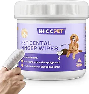 HICC Pet Teeth Cleaning Wipes for Dogs & Cats, Vet-Recommended Remove Bad Breath & Plaque & Tartar Buildup, Dog Tooth Brushing Kit, Dog Breath