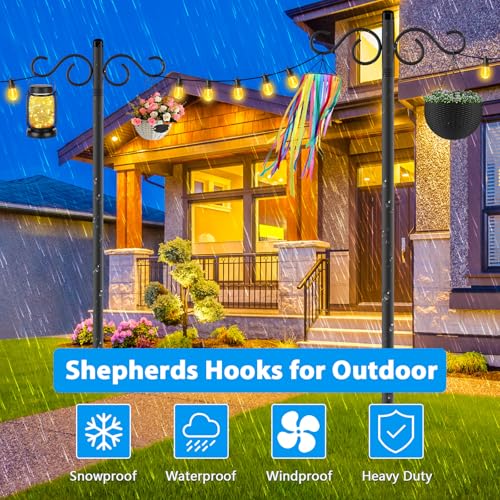 Adjustable Shepherd Hooks for Outdoor, 2 Pack 80 Inch 5 Prong Base Bird Two Sided Feeder Poles, Heavy Duty Shepherds Hook, Suitable for Garden in