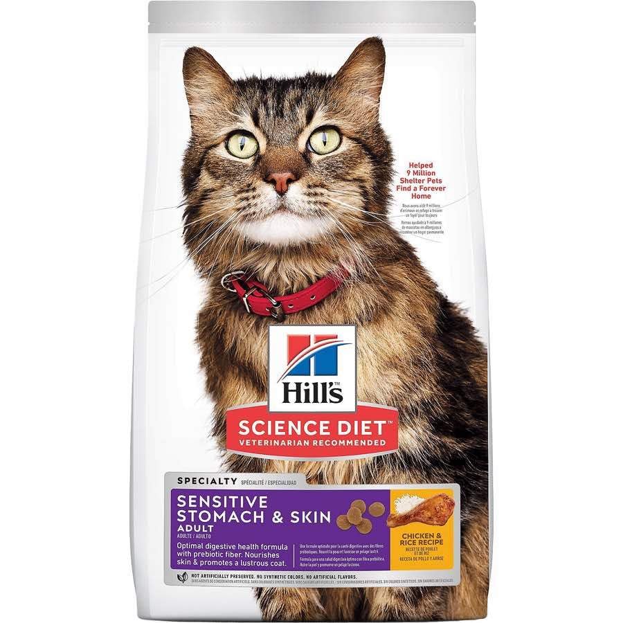 Hill's Science Diet Adult Sensitive Stomach & Skin Dry Cat Food, Chicken & Rice, 7 lb. Bag (Updated Formula)