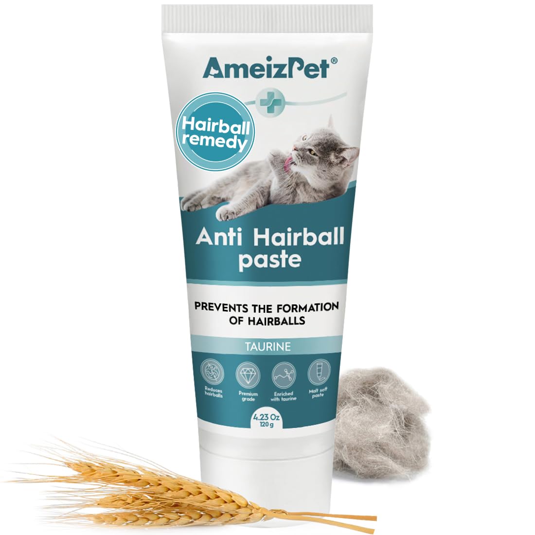 AmeizPet Hairball Remedy for Cats, Anti-Hairball Paste for Pet Fur, Treatment for Long & Short Fur Cats, 4.23 Oz (120g)
