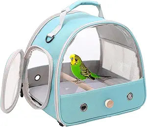 Small Bird Travel Cage Carrier, Portable Parrot Parakeet Carrier with Standing Perch and Comfy Mat, Budgies Carry Transport Bag for Vet Visit