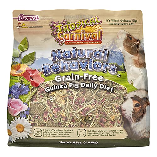 Tropical Carnival Natural Behaviors Grain-Free Guinea Pig Food – 4 Pounds, High-Fiber Timothy Hay Blend with Flowers & Leaves, Supports Natural