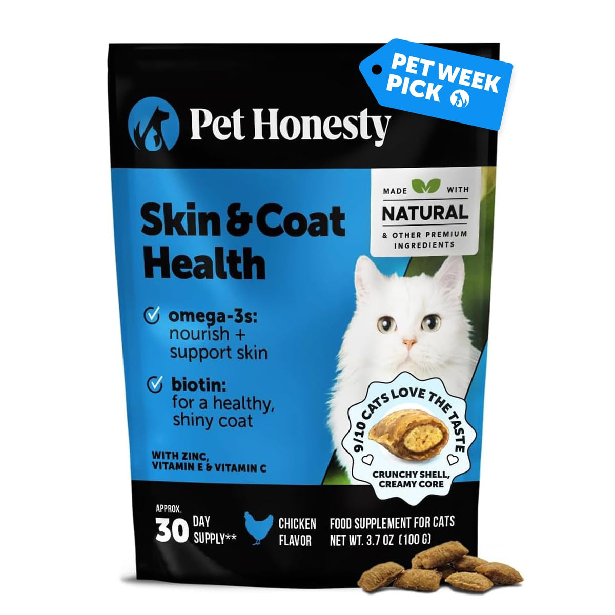 Cat Skin & Coat Health Chews – Crunchy & Creamy Treats with Omegas, Vitamin C & E, Biotin – Soothes Itchy, Dry Skin, Reduces Shedding & Promotes a