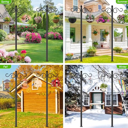 Double Shepherds Hooks for Outdoor,2 Pack 90 Inch Bird Feeder Pole with 5 Prongs Base,Heavy Duty Shepherds Hook,Suitable for Garden in Hanging Flower