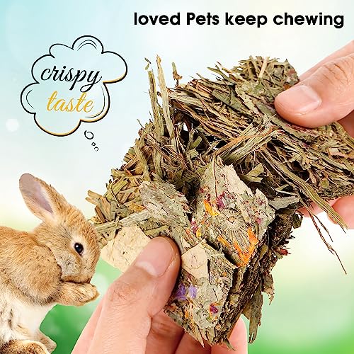 Abizoo Rabbit Natural Treats,10Pcs Timothy Hay Toys Chips Bunny chew Toys with Herbal Flowers Guinea Pig Treats for Hamster Chinchillas Gerbils Rats