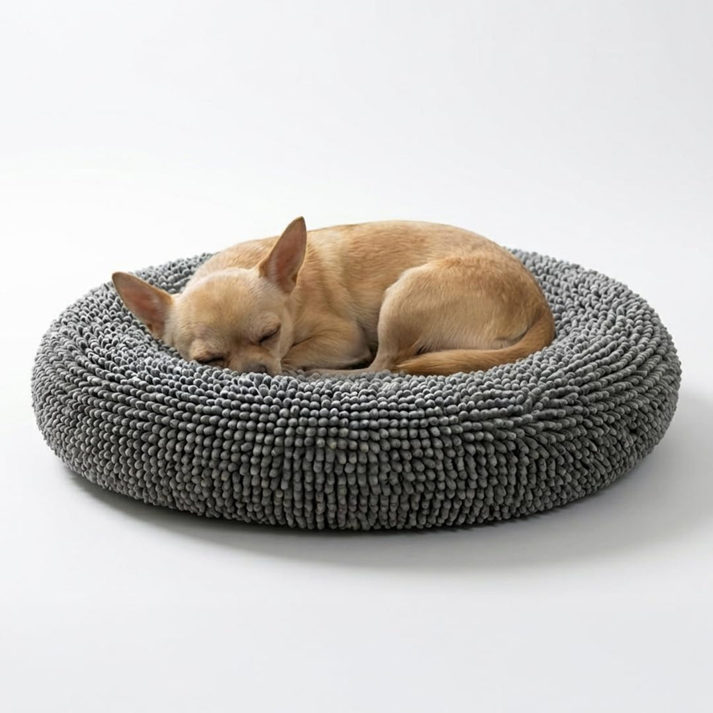 Muddy Mat® Cloud K-9 Dog Beds for Small Dogs & Cats, Soft & Relaxing Round Dog Bed, Chenille Material, Removable Cover, Washable & Dryer Safe – Grey