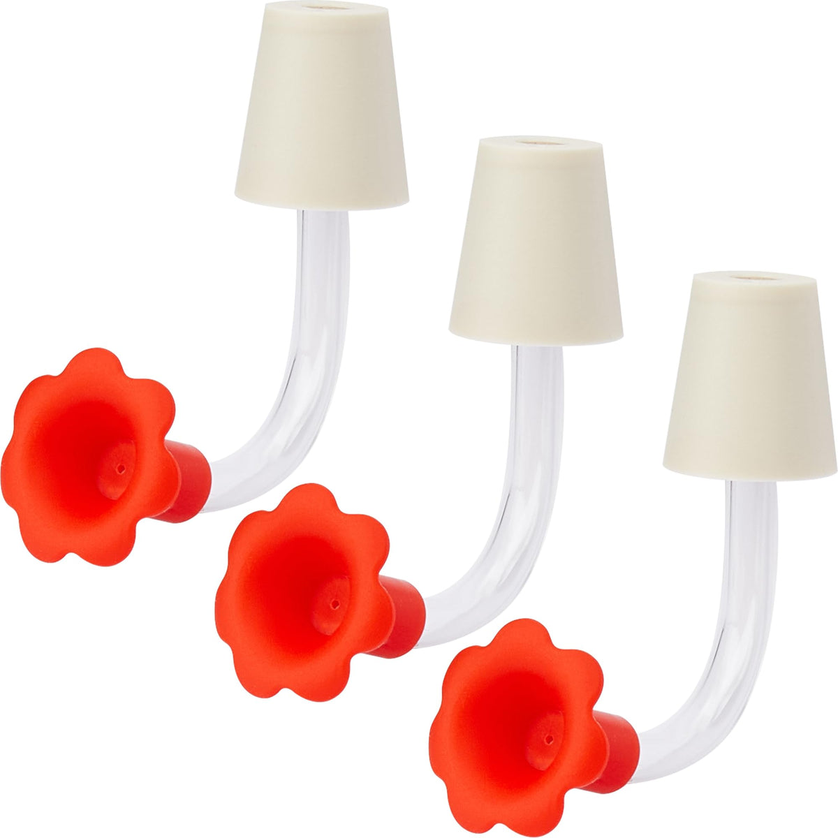 3-Pack Floral Hummingbird Feeder Replacement Parts – DIY Bottom Replacement Feeding Tubes with Red Flower Tip & Tapered Stopper – Fits Most Outdoor