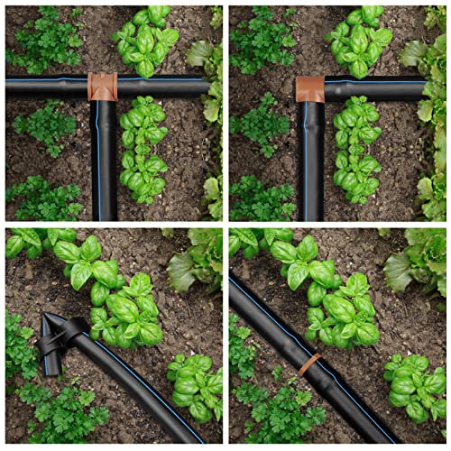 JAYEE 24P Drip Irrigation Fittings Kit for 1/2" Tubing (.600 ID), 17mm Parts- 6 Tees, 6 Couplings, 6 Elbows,6 End Cap Plugs- Barded Connectors for