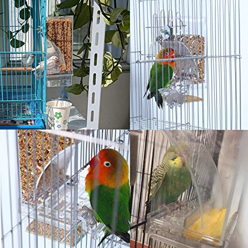 Hamiledyi No Mess Bird Cage Feeder Automatic Parrot Seed Feeders with Perch Acrylic Transparent Seed Food Container Cage Accessories for Small and