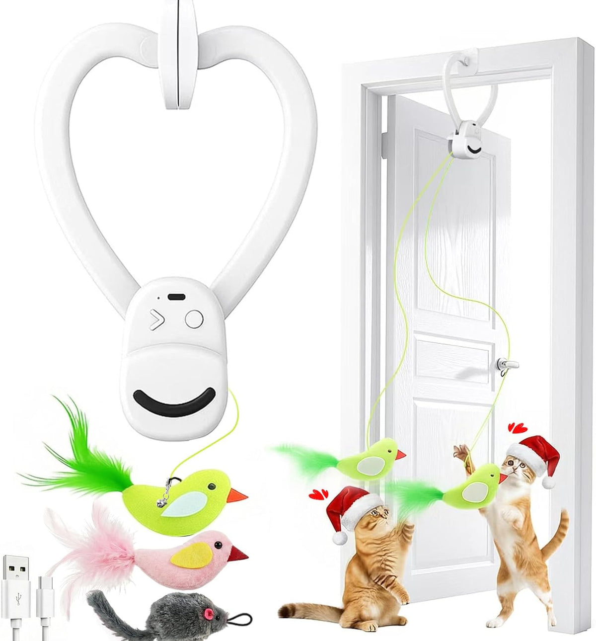 Interactive Cat Toys for Indoor Cats: Automatic Flying Bird Feather Wand Chase Exercise Enrichment Stimulation, USB Rechargeable Durable Safe Hanging