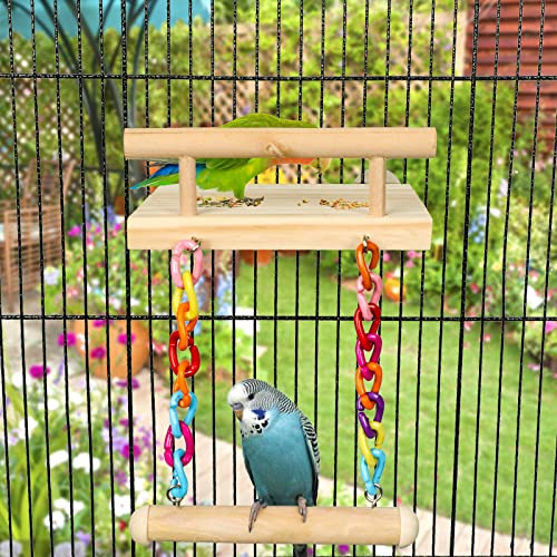 Bird Perches Cage Toys Parrot Wooden Platform Play Gyms Exercise Stands with Acrylic Wood Swing Ferris Wheel Chewing for Animals Green Cheeks, Baby
