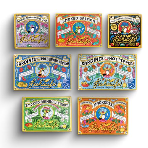 Fishwife Starter 7-Pack (Variety of Tinned Seafood including Smoked Salmon, Rainbow Trout, Sardines, Tuna & More!) | Gluten Free, High Protein