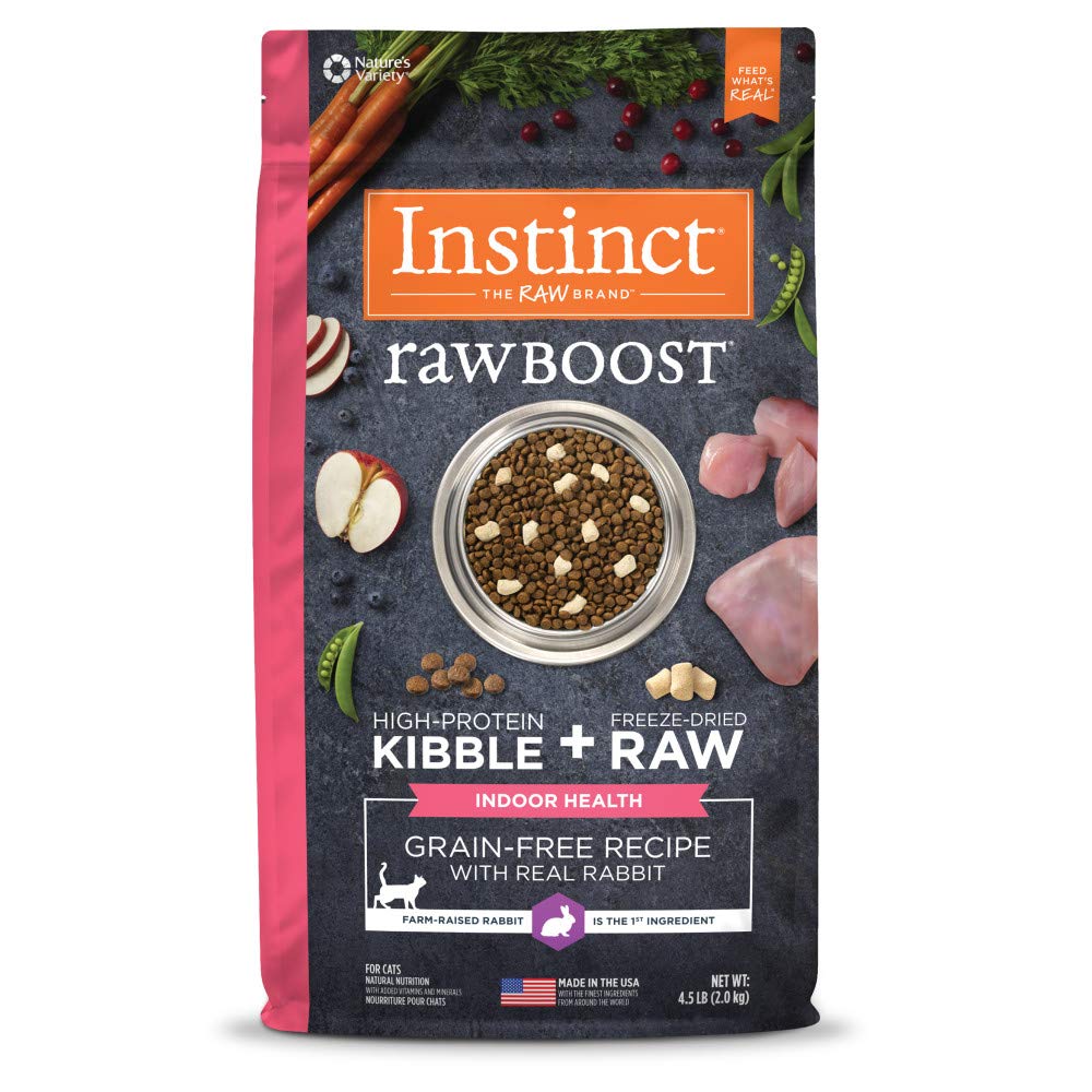 Instinct Raw Boost Indoor Health, Natural Dry Cat Food with Freeze Dried Pieces, Grain Free Recipe - Real Rabbit, 4.5 lb. Bag