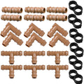 JAYEE 24P Drip Irrigation Fittings Kit for 1/2" Tubing (.600 ID), 17mm Parts- 6 Tees, 6 Couplings, 6 Elbows,6 End Cap Plugs- Barded Connectors for