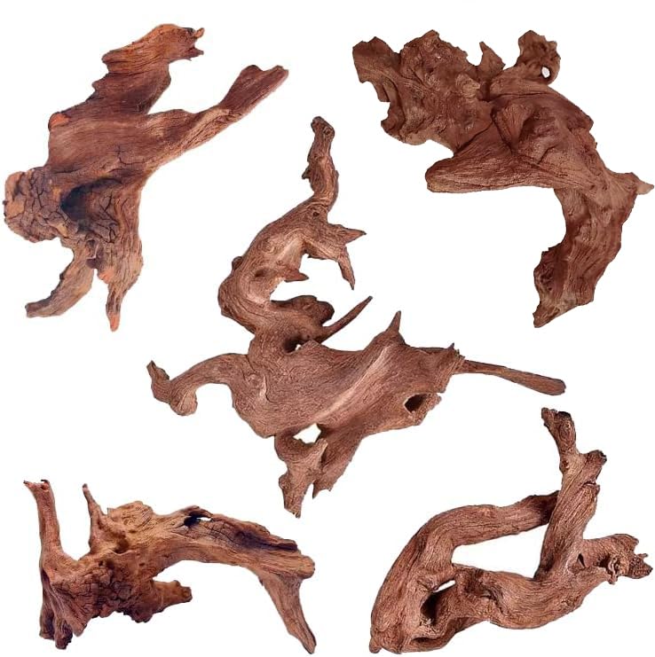 Jorewood Natural Small Aquarium Driftwood for Fish Tanks & Reptile Terrariums – 100% Safe Fish Tank Decorations, Unique Twisted Branches 5-Piece 4-8
