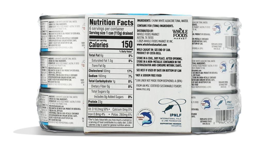 365 by Whole Foods Market, No Salt Albacore Tuna in Water 6pk, 5 Ounce