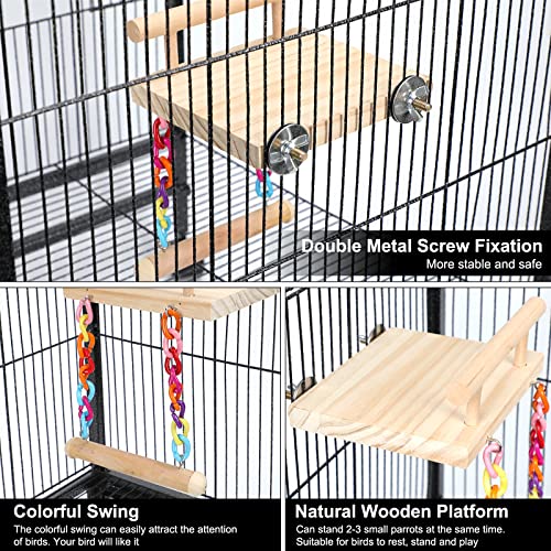 Bird Perches Cage Toys Parrot Wooden Platform Play Gyms Exercise Stands with Acrylic Wood Swing Ferris Wheel Chewing for Animals Green Cheeks, Baby