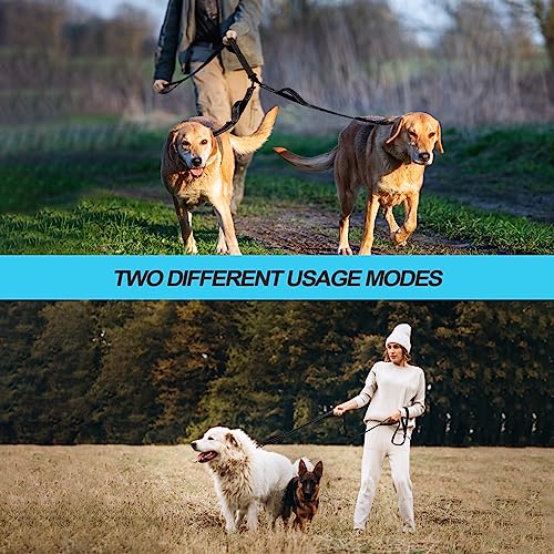 PetBonus Double Dog Leash, No Tangle Dual Leash, Reflective Walking Training Lead, 4 Comfortable Padded Handles for 2 Dogs with Collapsible Bowl and