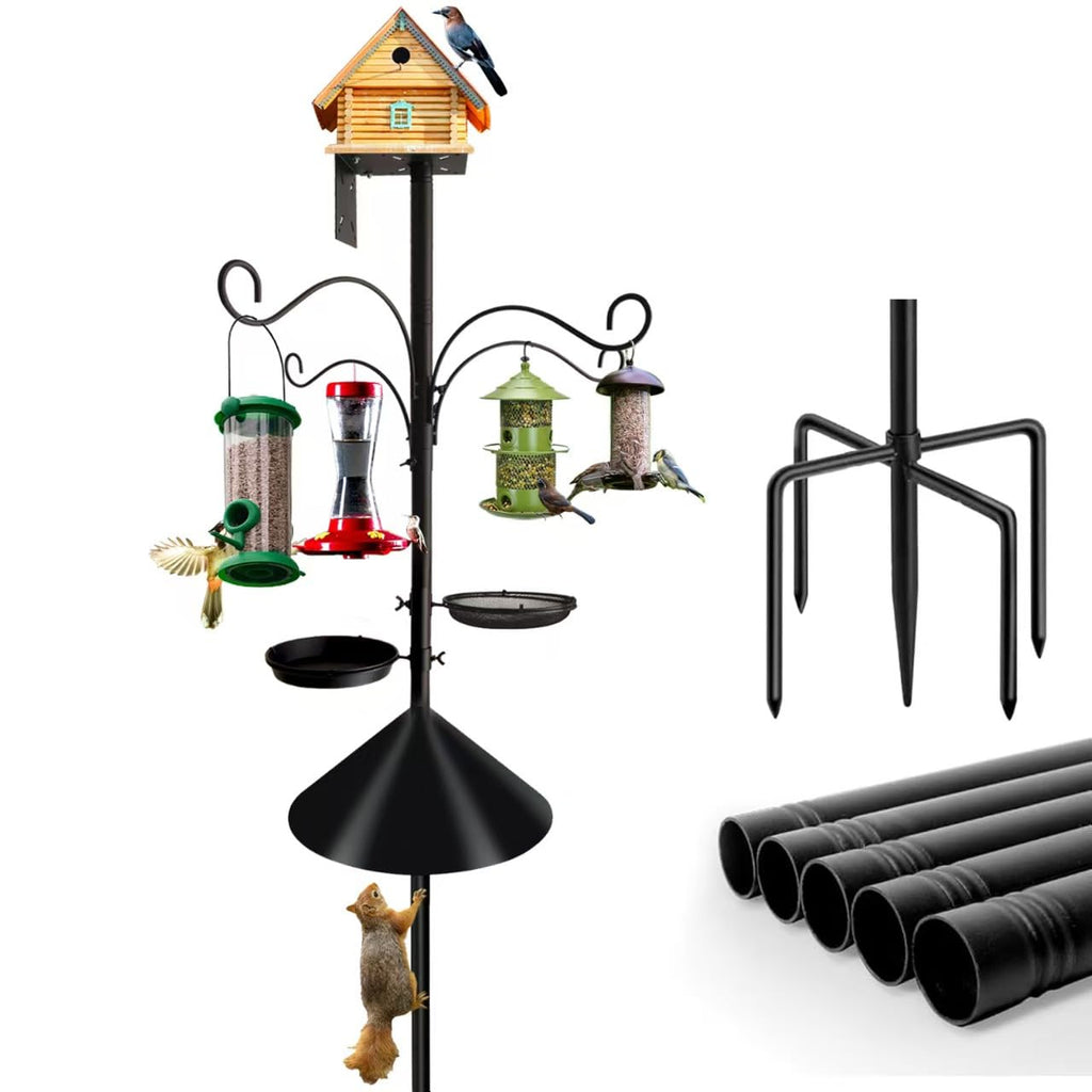 Bird Feeder Pole - 92 Inch Heavy Duty Birdhouse Stand with Squirrel Proof Baffle for Outdoor, Adjustable Bird Feeding Station with Multi Shepherds