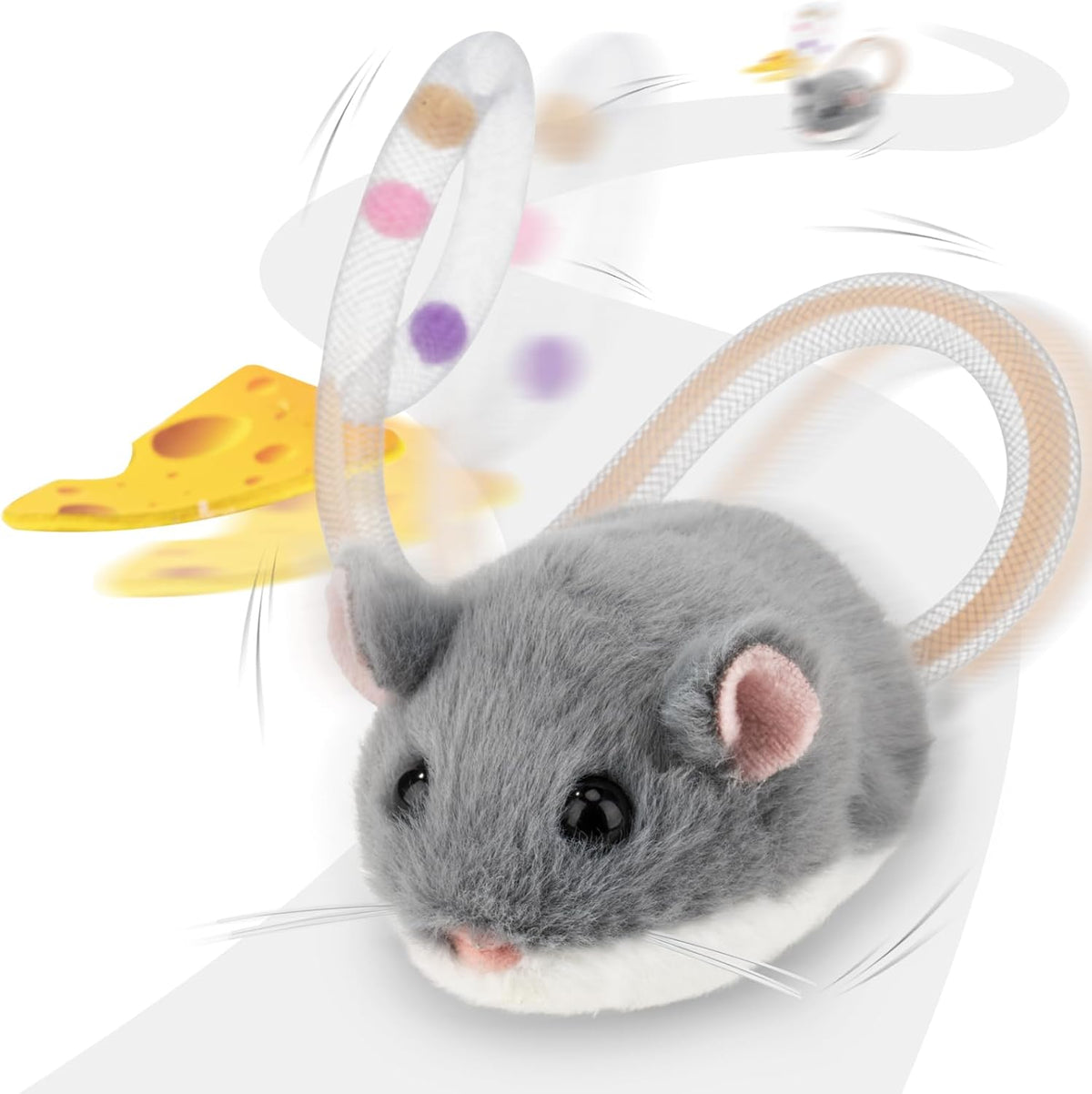 Migipaws Interactive MigiMouse Cat Toy 360° Rolling & Spin with Wiggling Tail for Indoor Cats Smart Motion Sensor, Realistic Squeak, Rechargeable