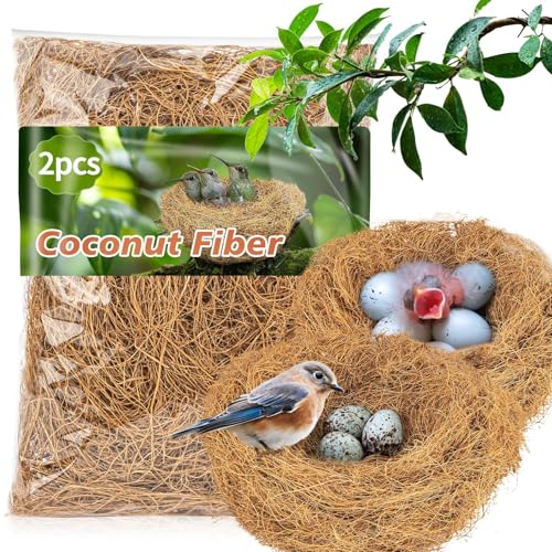 Sukh 2PCS Coconut Fiber for Bird Nest - Canary Nesting Material Coconut Bird Nest Finch Coconut Fiber Loose Bedding Substrate for Laying Eggs,Resting