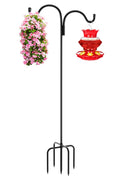 Gtongoko Double Shepherds Hook for Outdoor, 92 Inch Bird Feeder Pole with 5 Prongs Base, 5/8 Inch Thick Heavy Duty Adjustable Garden Hook for Hanging