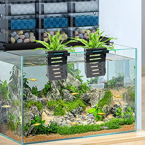 Aquarium Plant Holder 4 PCS Aquatic Plant Pot with 24 Hooks and 20 Suction Cups for Fish Tank Aquarium Planter and Aquascape Decorations (Black)