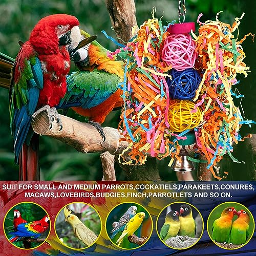 Bird Toys Rope Perch with Bell Colorful Bird Chewing Shredding Foraging Toys Parrot Swing Climbing Standing Hanging Toys Cage Accessories for Conure