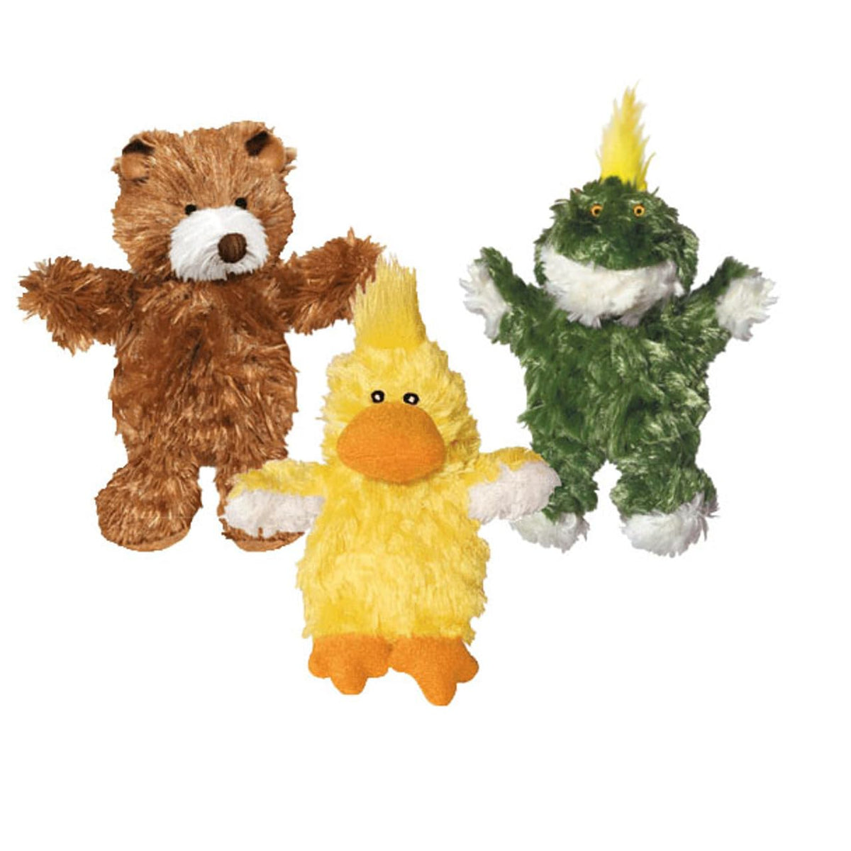 KONG Low Stuffing with Squeaker Dog Toy, X-Small, 3 Animals, Bear, Duck, Frog