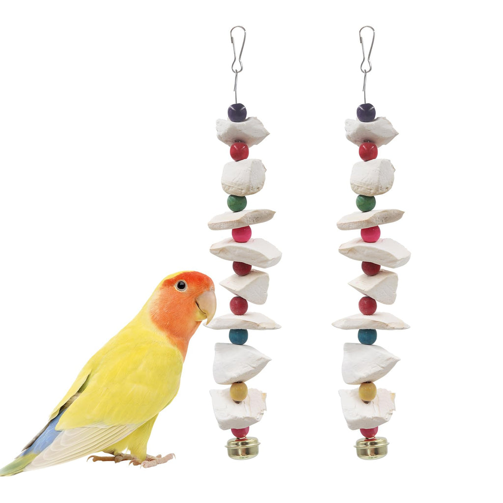 2 Pack Bird Toys with Cuttlebone, Parakeet Toys, Bird Beak Grinding Stone, Cage Accessories for Parakeets, Cuttlefish Bone for Budgies, Cockatiels