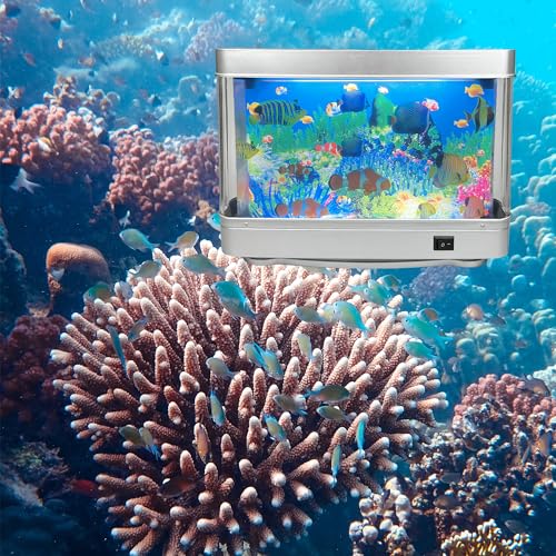 Tokenkuko Fake Motion Fish Tank Mini Aquarium, Artificial Tropical Decorative Lamp Night Light with Moving Fish, Gift for Kids(US Plug)