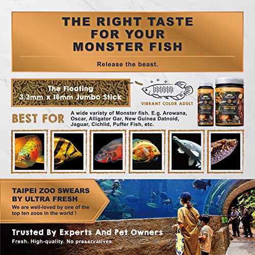 Ultra Fresh Monster Fish Food, Wild Sword Prawns, Floating Sticks for Oscars, Bass, Large Cichlids and Tropical Fish, Carnivorous Jumbo Stick 3.53 oz
