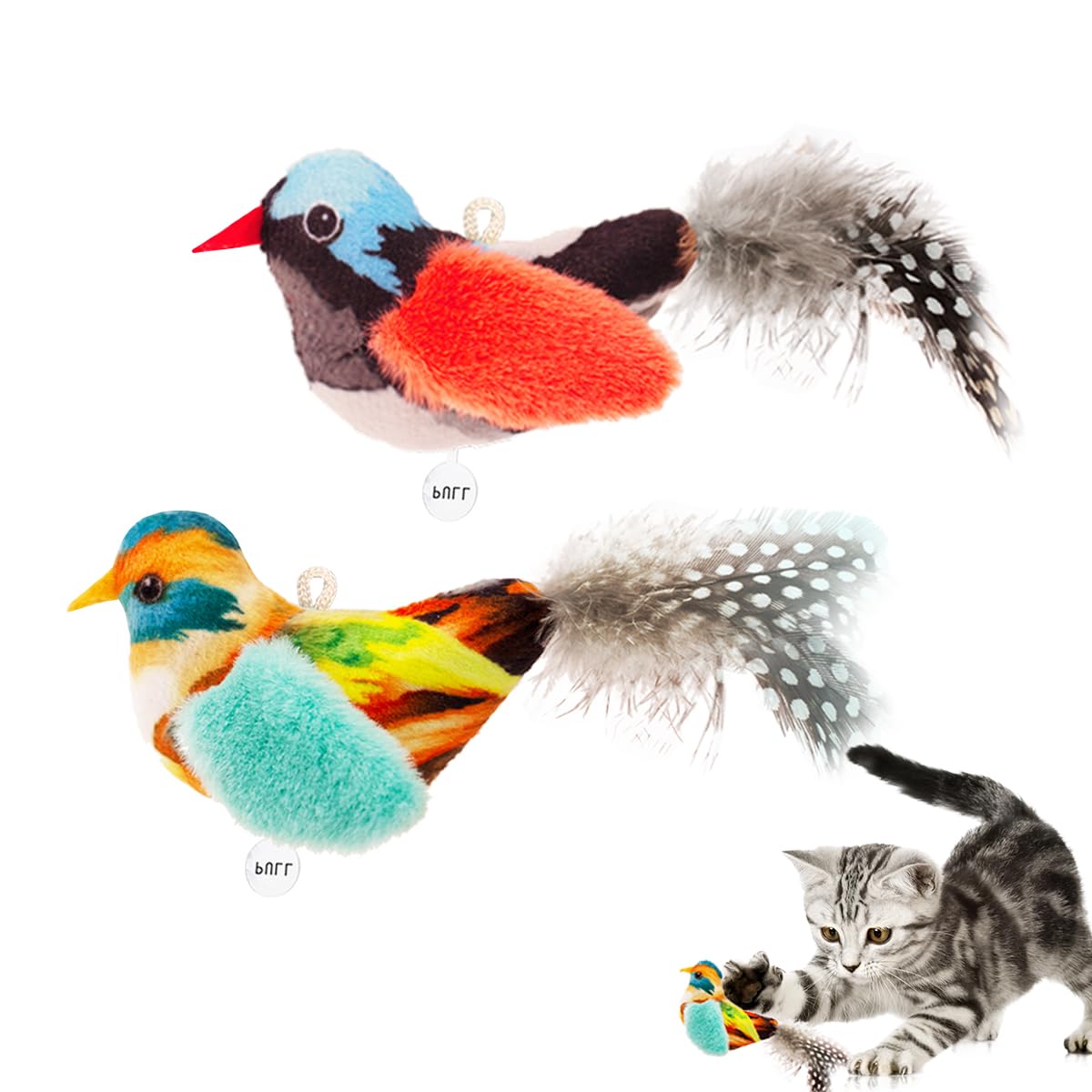 Catnip Cat Toys Satisfy Cat's Natural Hunting Instintion for Indoors Cats Feather Toys Interactive with Lifelike Chirp Sound Chirping Bird Kitten Toy