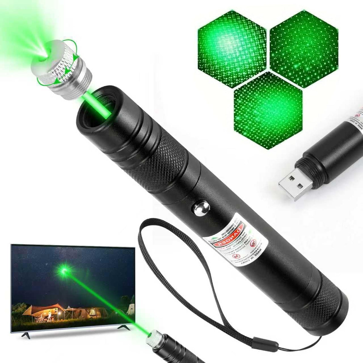 Long Range Green Laser Pointer, Laser Pointer High Power, Green Lazer Pointer Rechargeable for Hiking, Cat Laser Toy USB Charge