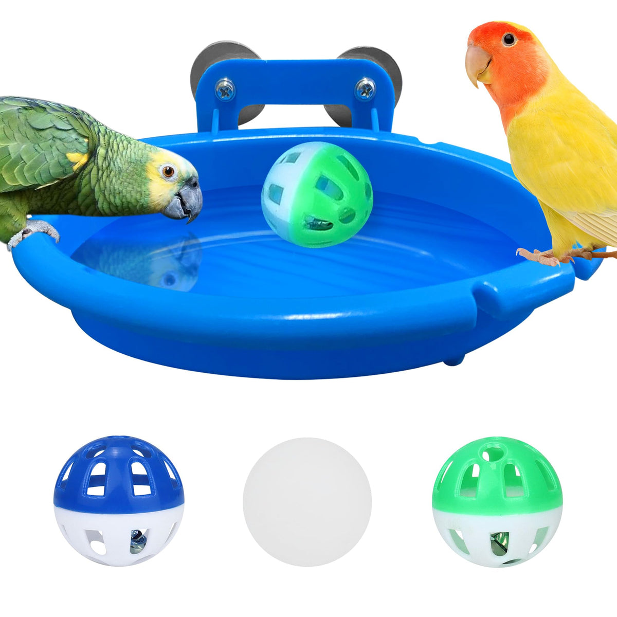 Bird Bath for Cage with 3 Balls Bird Tub Bowl Basin Hanging Birdbath Toy Pet Parrot Cage Budgie Accessories Shower Parakeet Cockatiel Water Shower