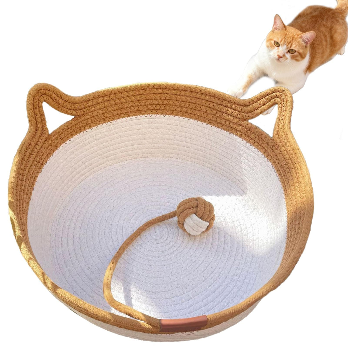 Instinct Basket, Stimuli Handwoven cat Basket Rope Cotton Eliminates Bed Rejection Round Pet Basket, Boho Catbed for Cats Handwoven Scratchable
