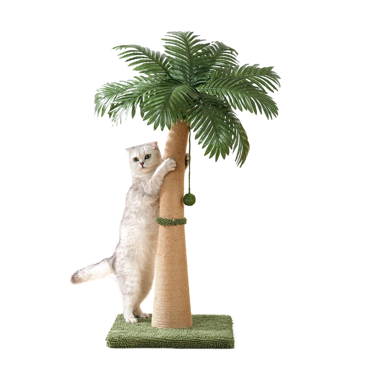 40'' Tall Cat Scratching Post Cat Tree, Curved Design Cat Scratcher Post with 3 Interactive Balls, Natural Sisal Rope Cat Scratching Posts for Indoor